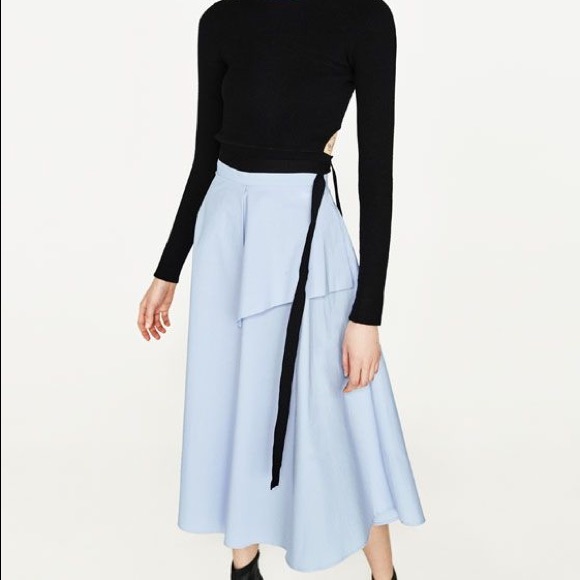 Zara Blue High Waist Midi Skirt Size XS - Picture 2 of 10